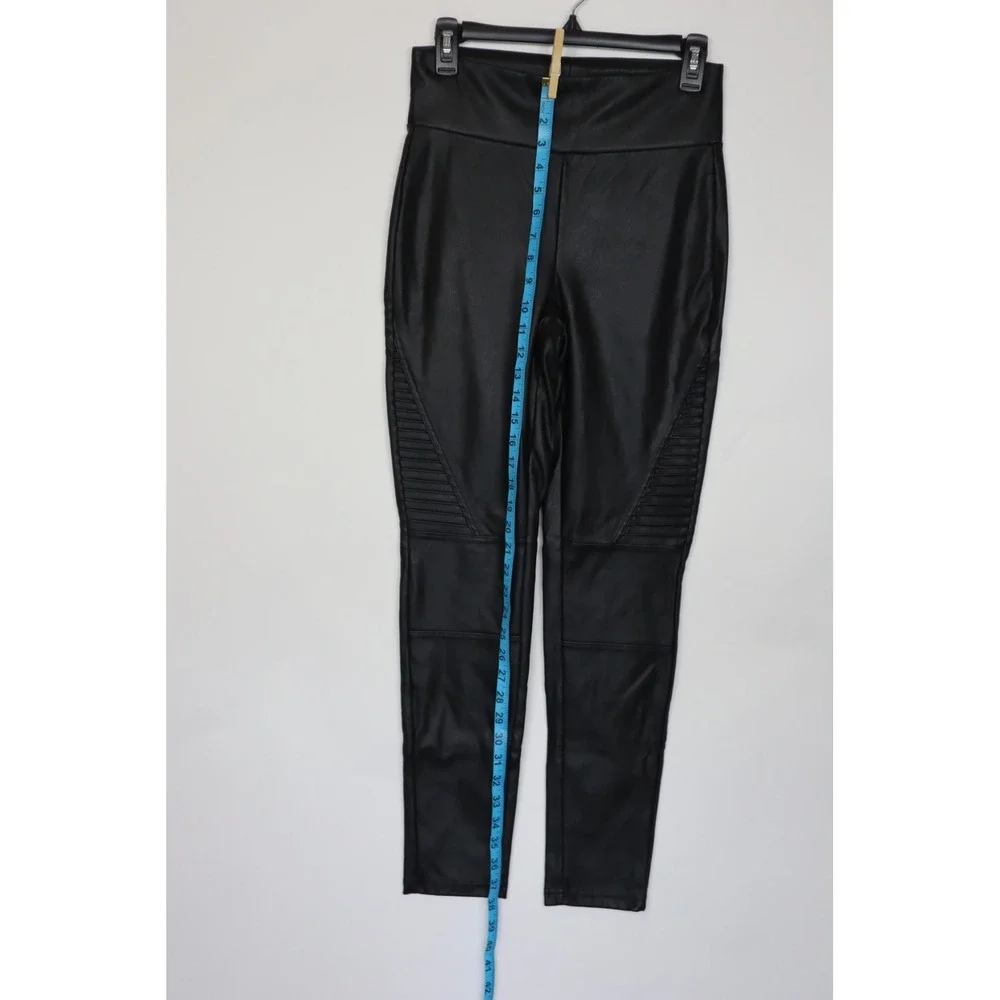 BBJ Los Angeles Women's Black Faux Leather Pants with Ribbed Thigh Detail Size L